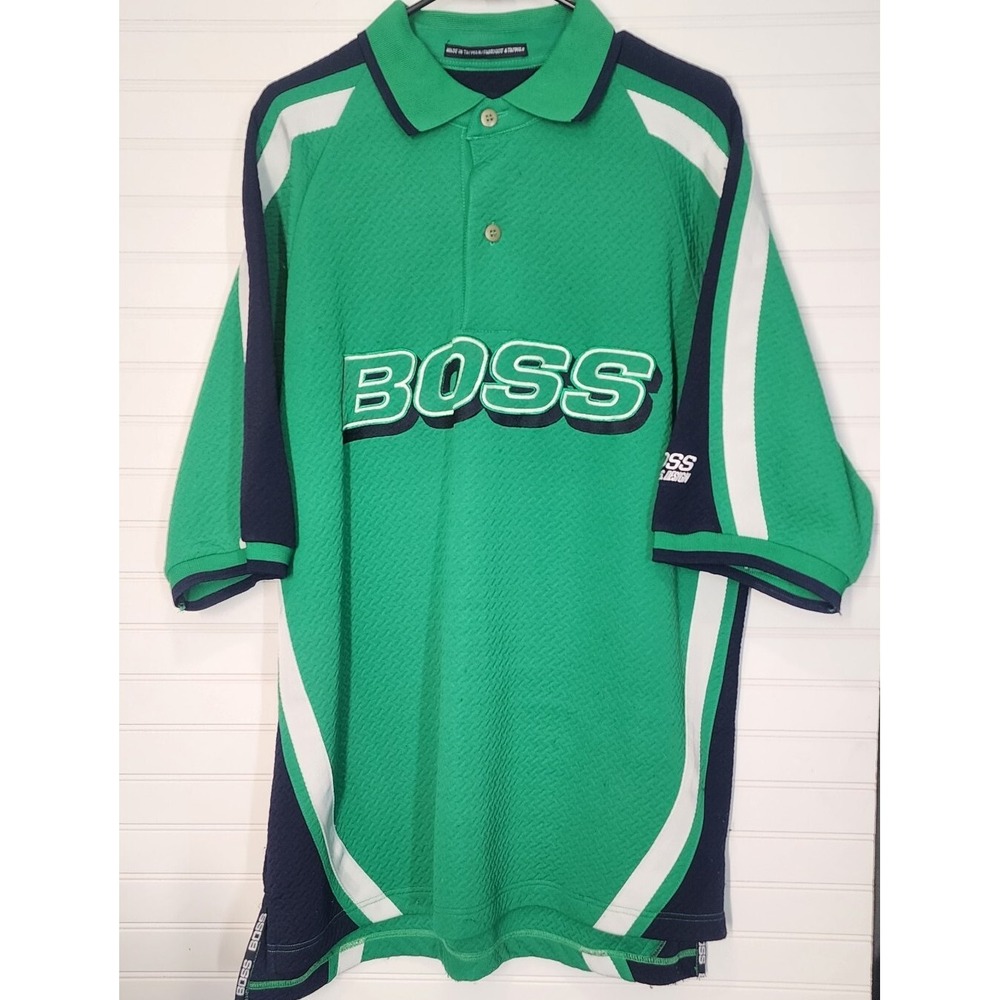 Vintage 90's Boss by IG Design Size XXL Polo Shirt Boss Spellout Rare Green Blue